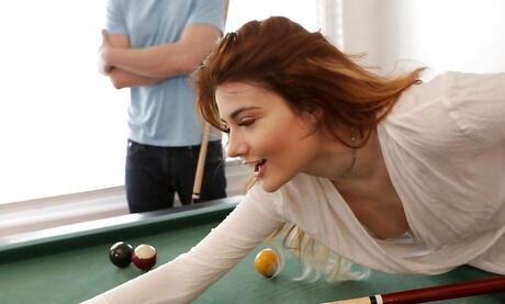 Slender american redheaded teen Adria Rae hard fucked after sucking huge rod 